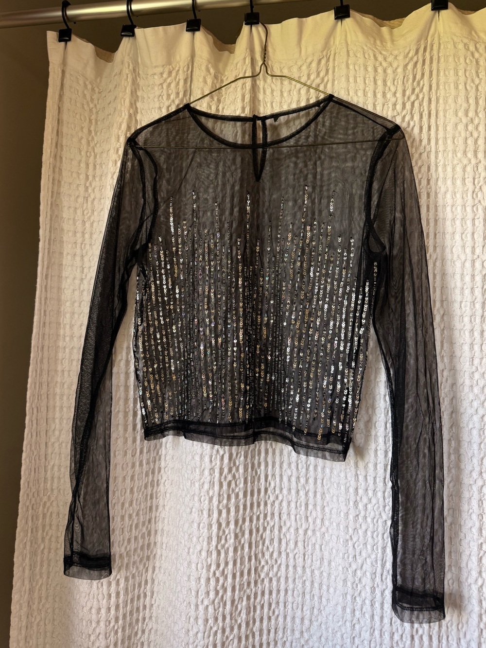 Mesh and sequin long sleeve top